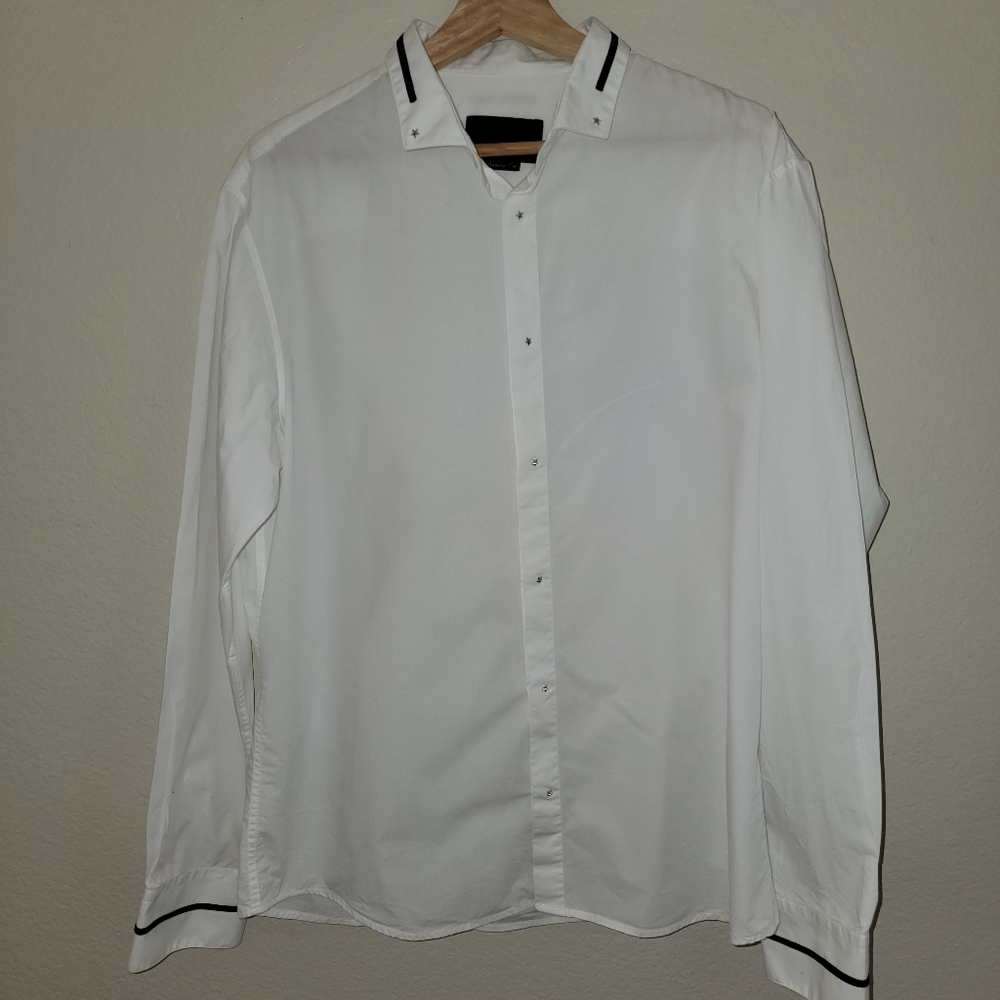 phillip plein diamond cut long sleeve button down shirt white pre owned see pics